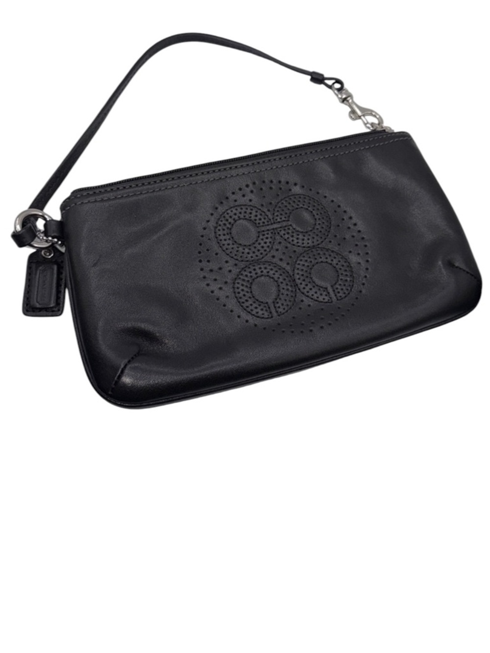 Coach Audrey Perforated C Logo Wristlet – Black Leather Y2K